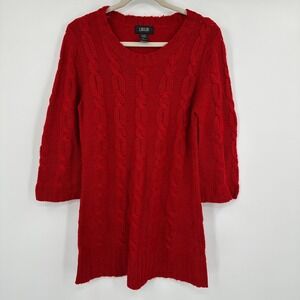 Loulou‎ Women's Red Cable Knit 3/4 Sleeve Sweater Size L